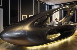 The futuristic Zaha Hadid designed bar at Home House